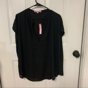 Kolon Industries Regnax Top Sheer Black Raglan Sleeve Rounded Hemline Sz 2XL